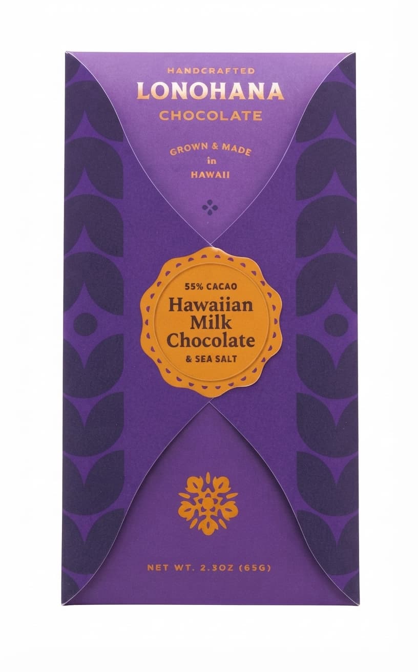 Hawaiian Milk with Sea Salt 55% 55% milk bar packaging by Lonohana Estate Chocolate