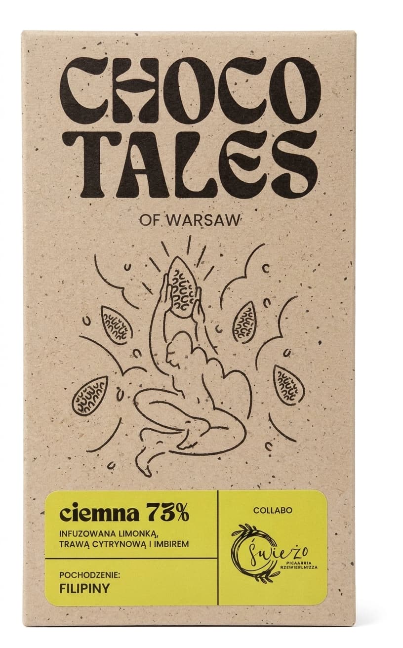 Limonka, Trawa Cytrynowa i Imbir 73% 73% dark bar packaging by Choco Tales