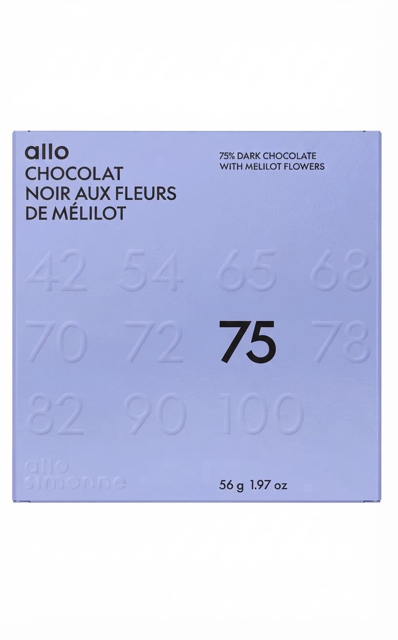 Sweet Clover Flower & Jaguar 75% 75% dark bar packaging by Allo Simonne