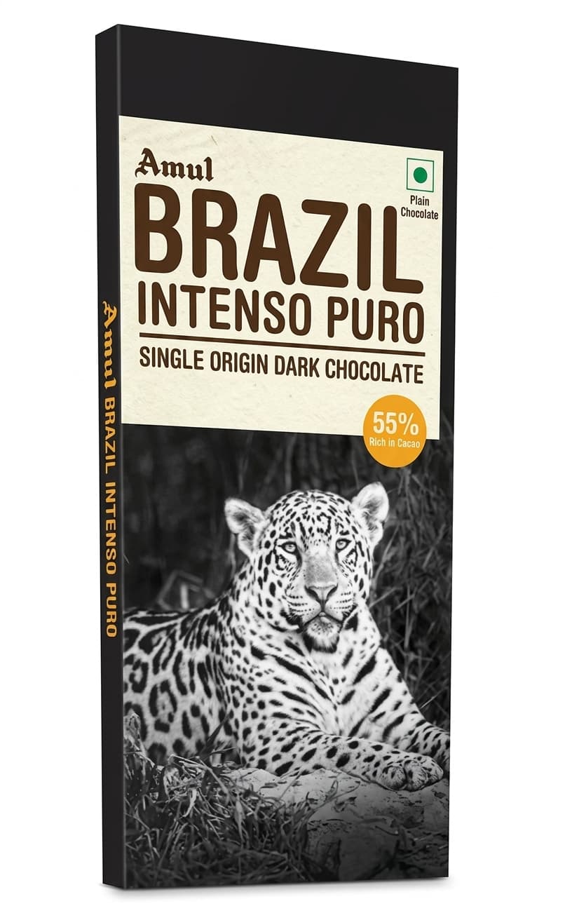 Brazil Intenso Puro 55% 55% dark bar packaging by Amul