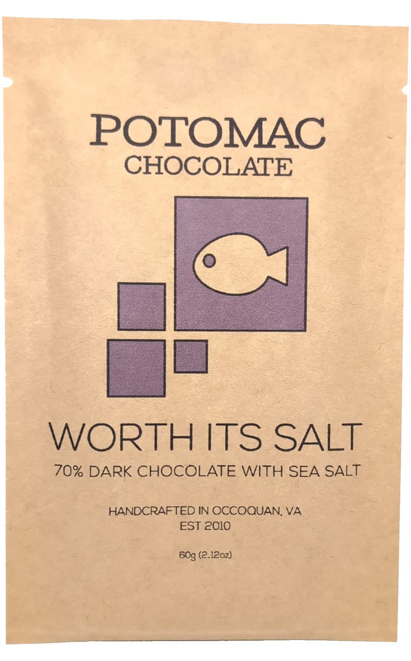 Sea Salt 70% 70% dark bar packaging by Potomac Chocolate