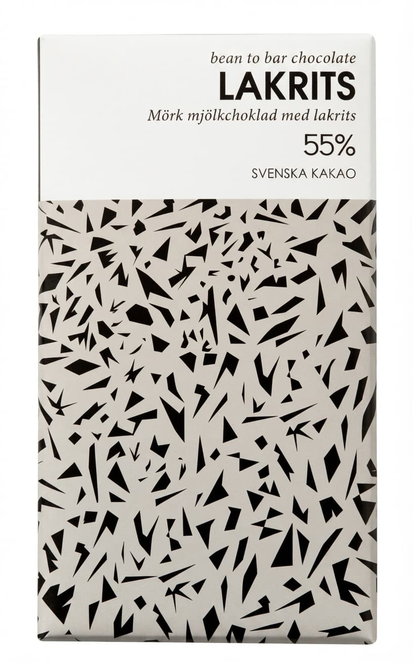 Lakrits 55%, Liquorice 55% milk bar packaging by Svenska Kakao