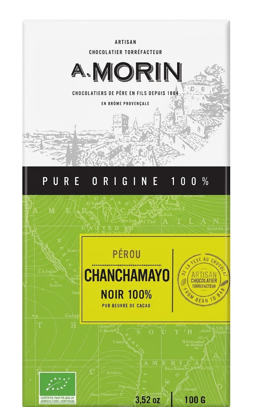 Chanchamayo Noir 100% 100% dark bar packaging by Chocolaterie Morin