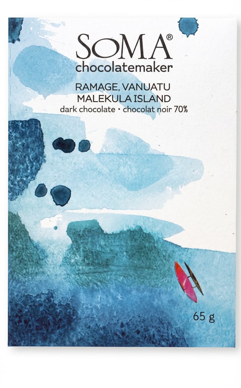 Ramage, Vanuatu Malekula Island 70% dark bar packaging by SOMA