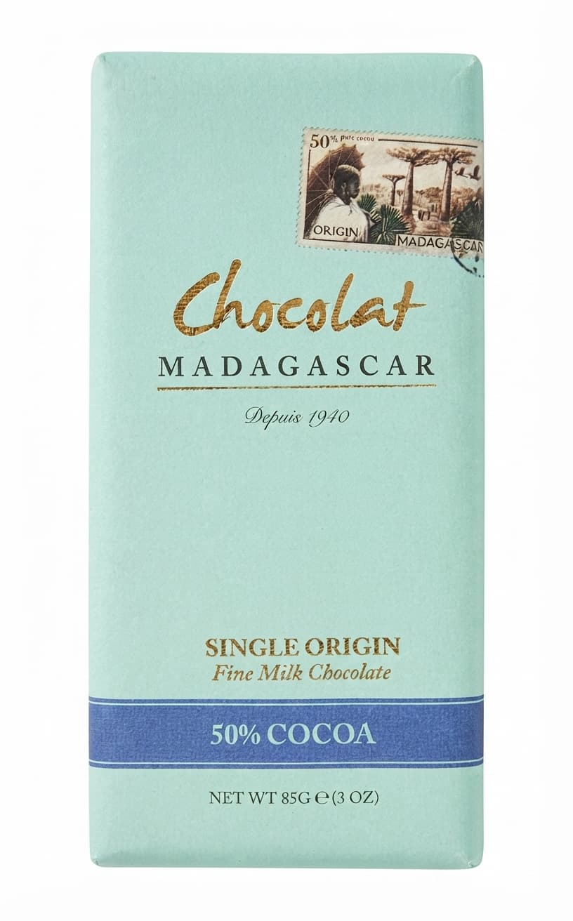 Fine Milk 50% 50% milk bar packaging by Chocolat Madagascar