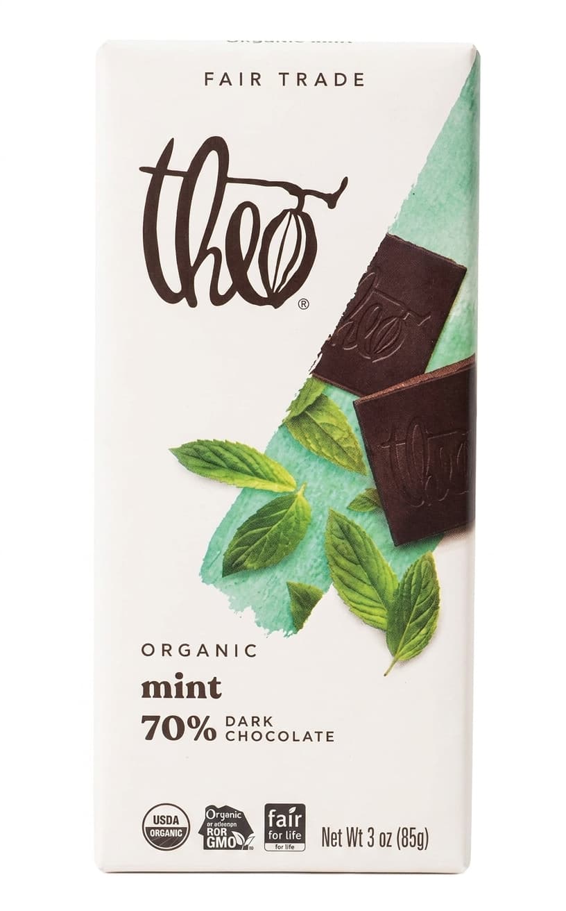mint 70% 70% dark bar packaging by Theo