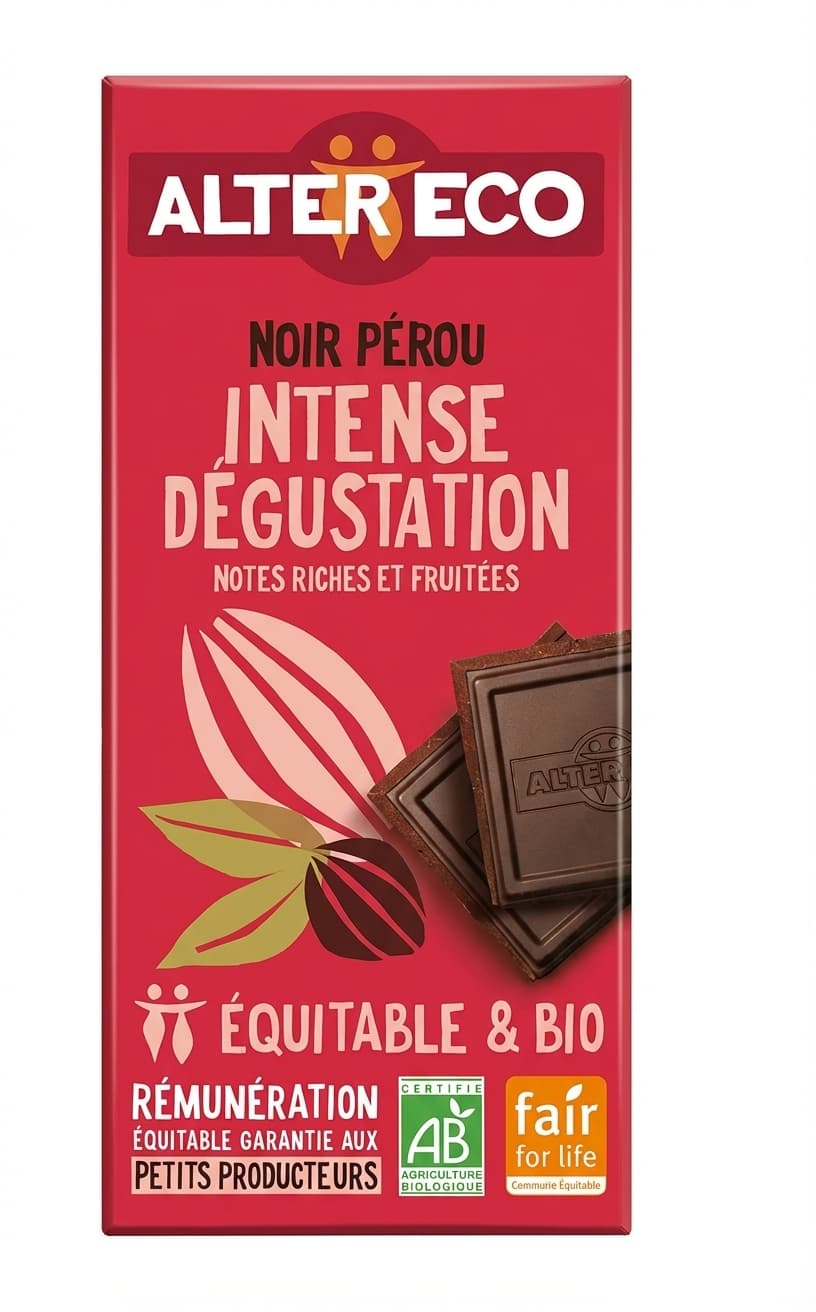 Noir Pérou Intense Dégustation 96% dark bar packaging by Alter Eco