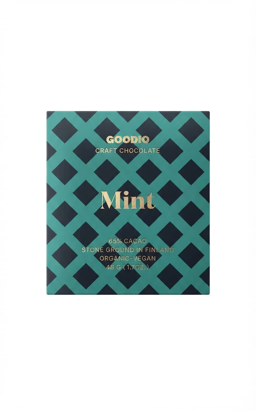 Mint 65% 65% dark bar packaging by Goodio