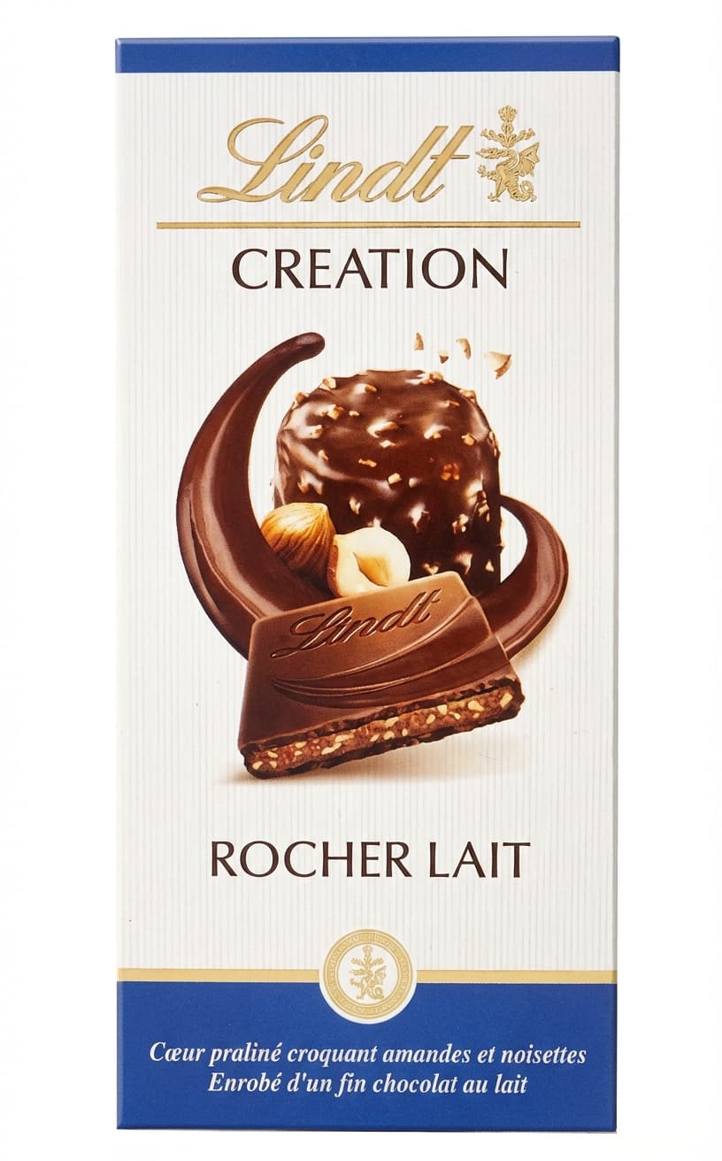 Creation Rocher Lait 30% milk bar packaging by Lindt