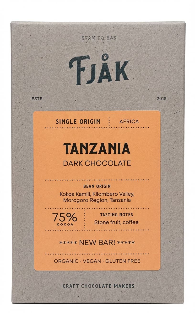 Tanzania 75% 75% dark bar packaging by Fjåk