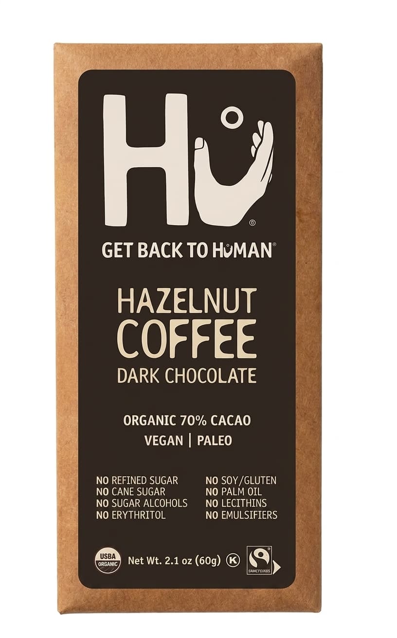Hazelnut Coffee 70% dark bar packaging by Hu
