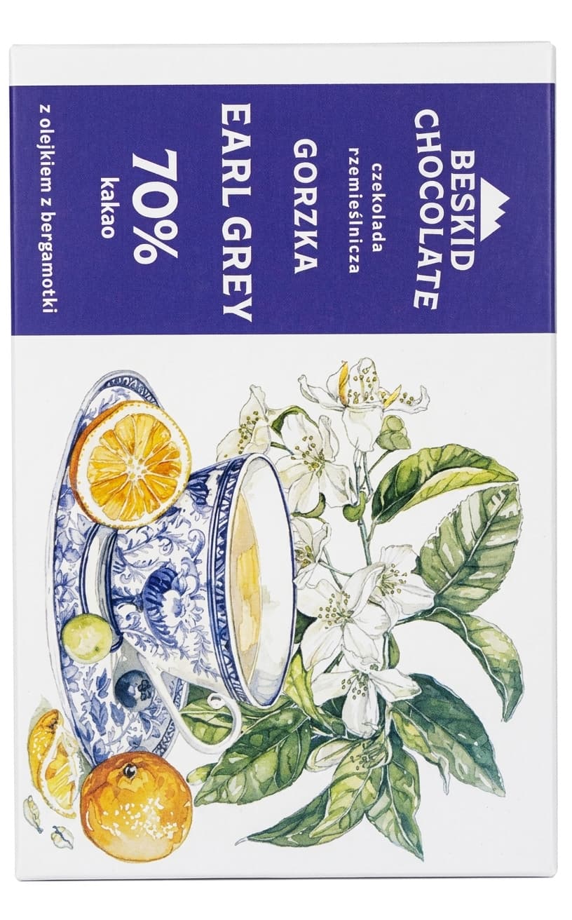 Earl Grey 70% 70% dark bar packaging by Beskid Chocolate