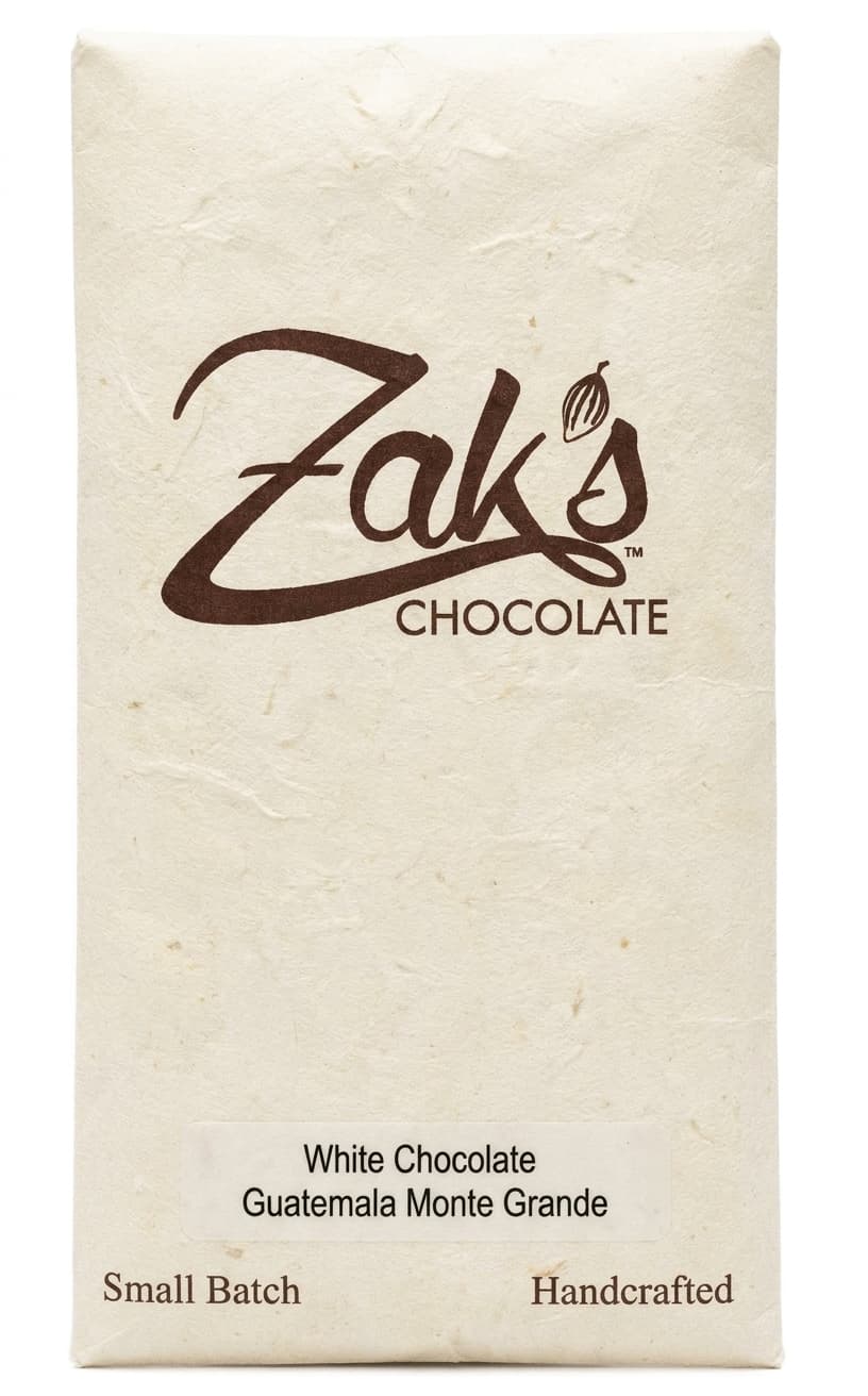 Guatemala Monte Grande null% white bar packaging by Zak's Chocolate