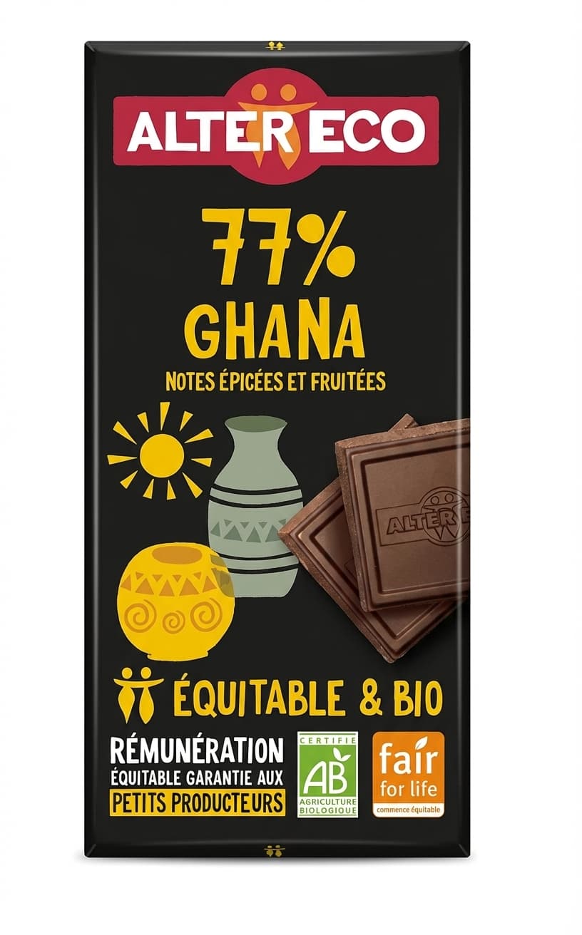 77% Ghana 77% dark bar packaging by Alter Eco