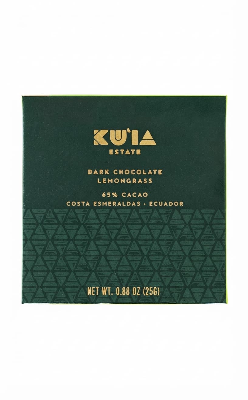 Lemongrass 65% 65% dark bar packaging by Maui Ku'ia Estate Chocolate