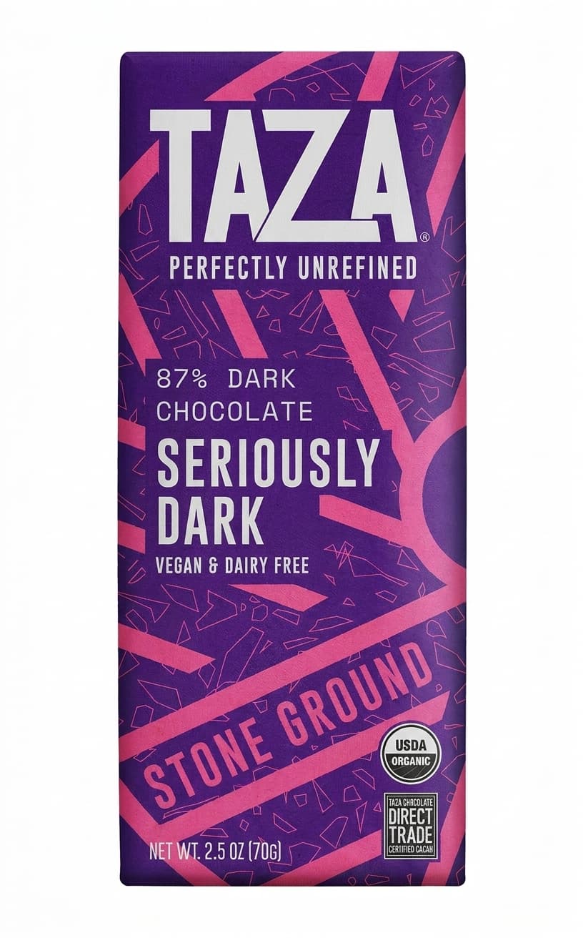 Seriously Dark 87% 87% dark bar packaging by Taza