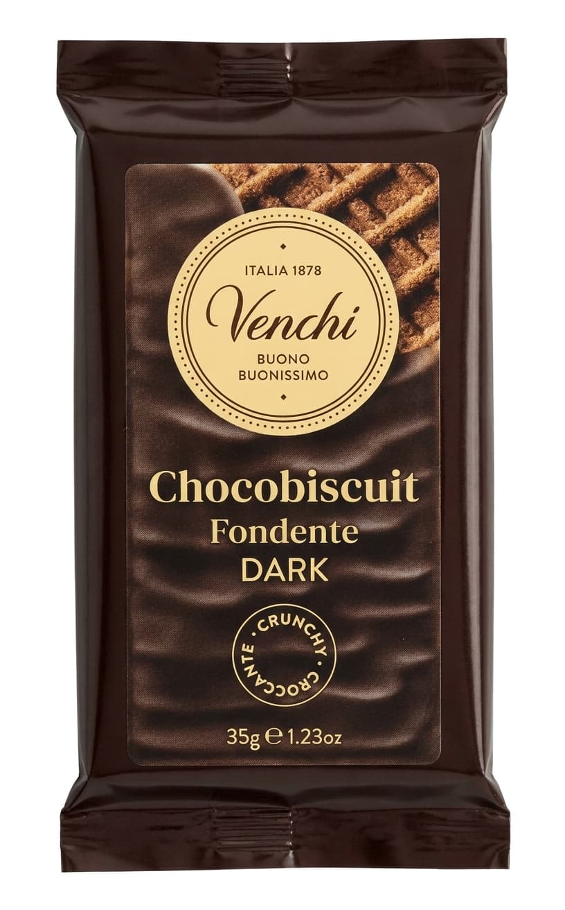 Chocobiscuit Dark null% dark bar packaging by Venchi