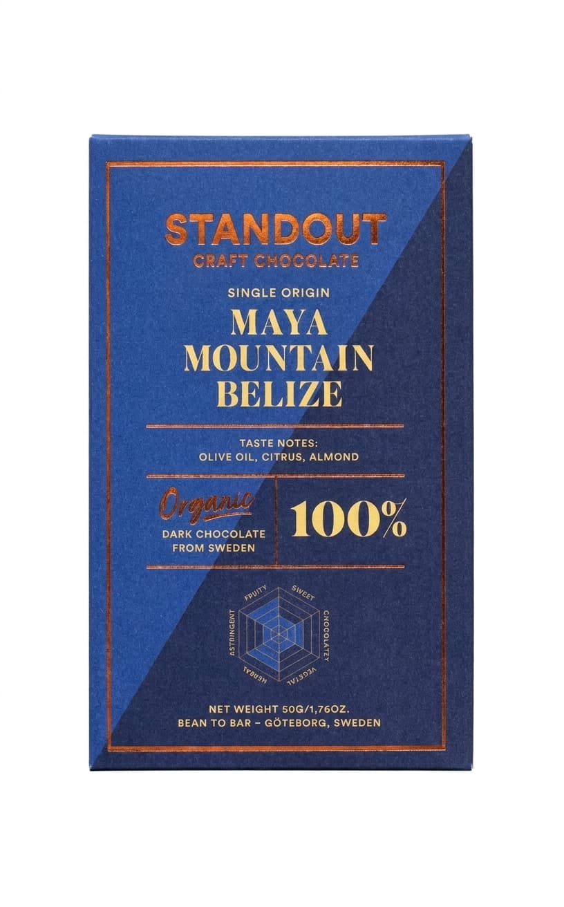 Maya Mountain 100% 100% dark bar packaging by Standout Chocolate