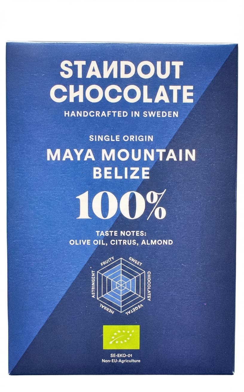 Maya Mountain 100% 100% dark bar packaging by Standout Chocolate