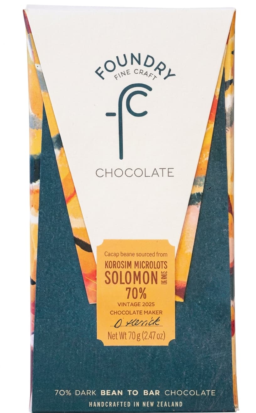 Korosim Microlots Solomon 70% 70% dark bar packaging by Foundry