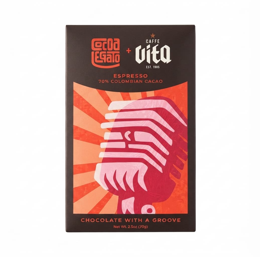 Espresso 70% 70% dark bar packaging by Cocoa Legato