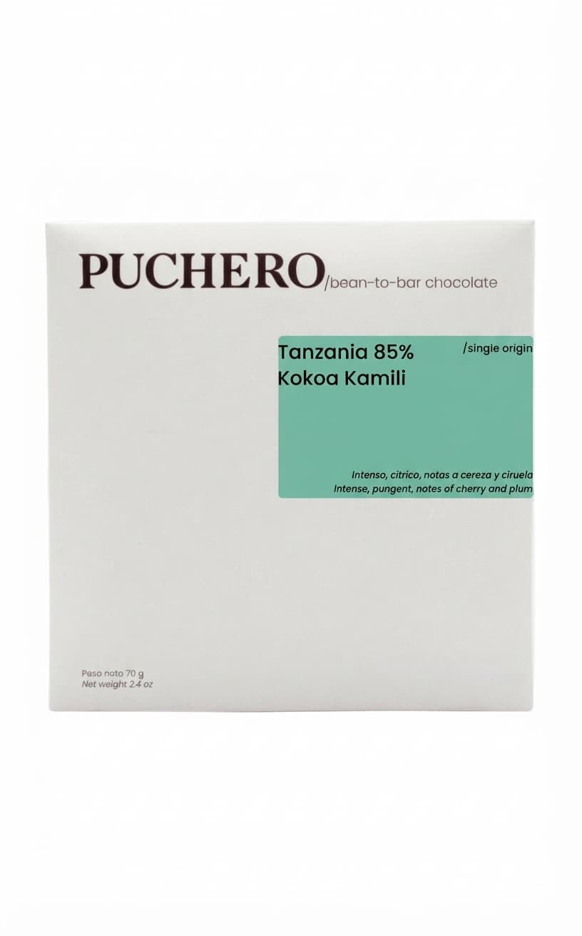 Tanzania Kokoa Kamili 85% 85% dark bar packaging by Puchero