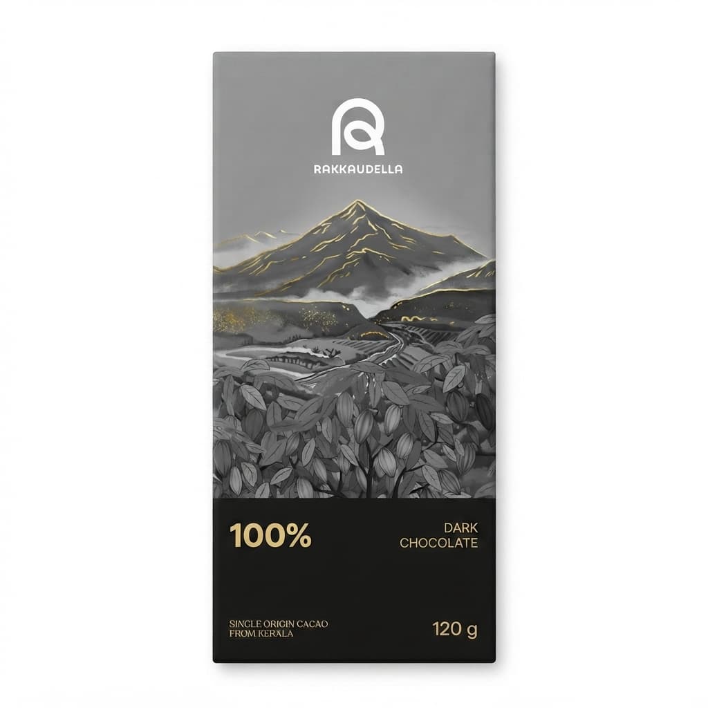 Idukki 100% 100% unsweetened_dark bar packaging by Rakkaudella