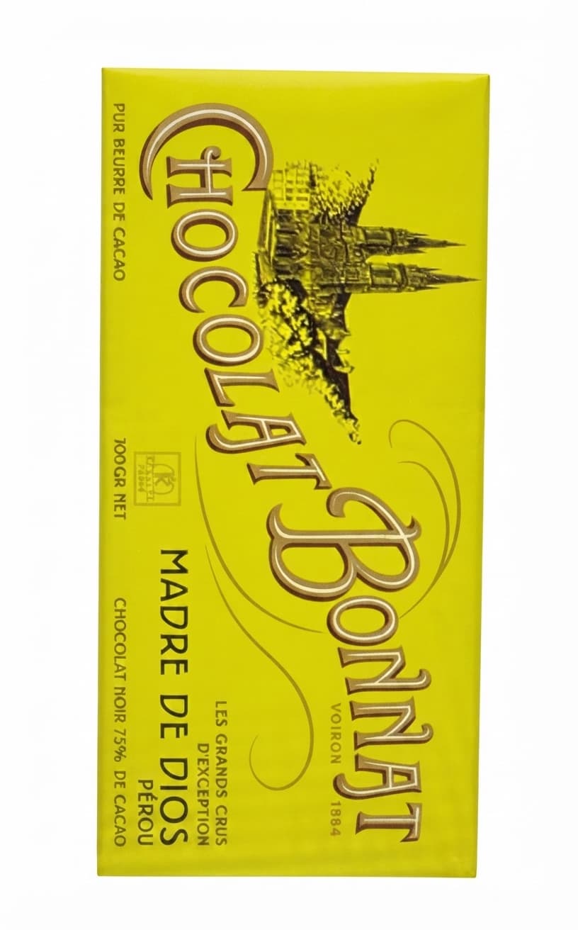 Madre de Dios 75% 75% dark bar packaging by Bonnat