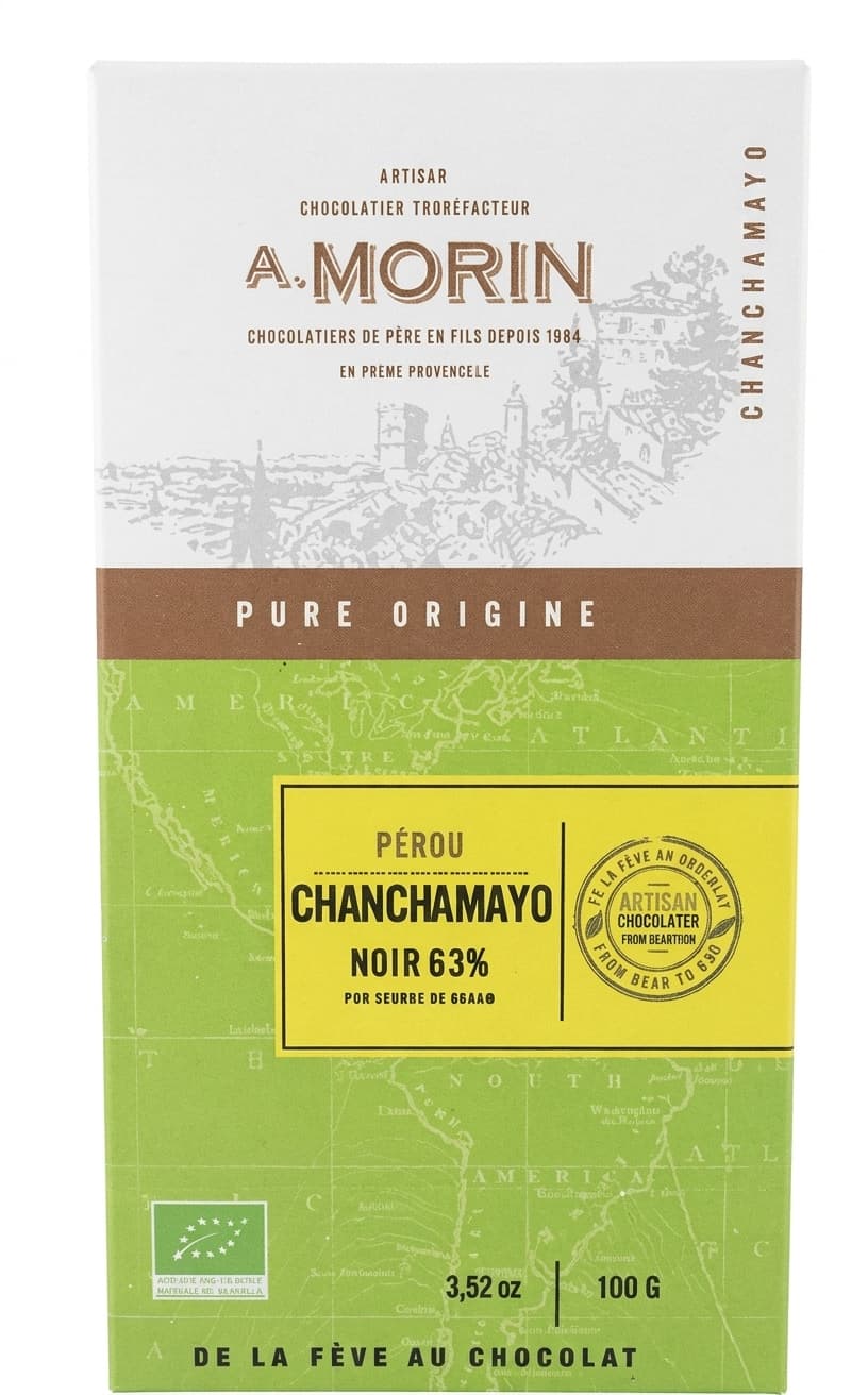 Chanchamayo 63% 63% dark bar packaging by Chocolaterie Morin
