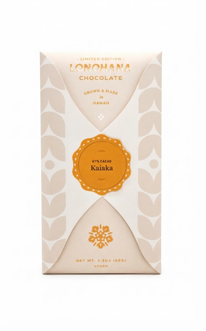 Kaiaka 67% 67% dark bar packaging by Lonohana Estate Chocolate