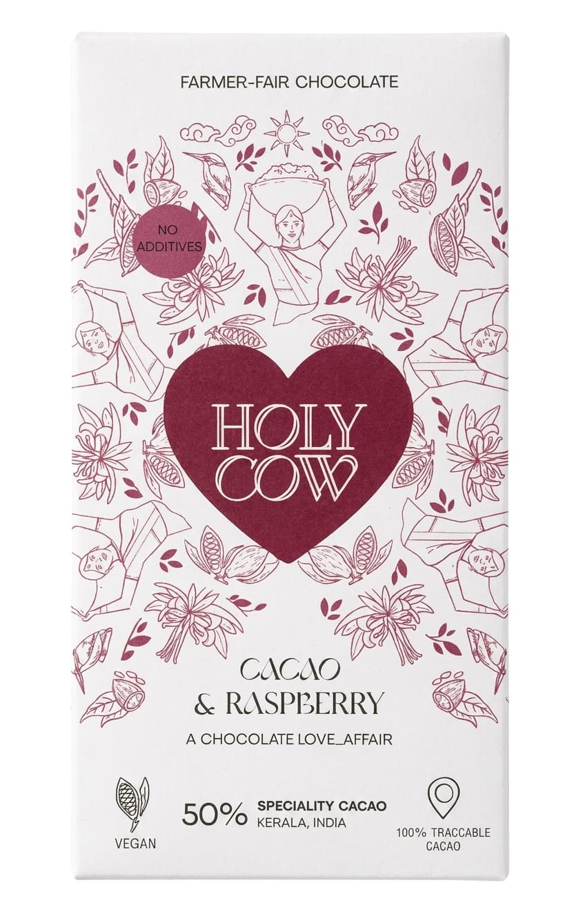 Cacao & Raspberry 50% milk bar packaging by Holy Cow