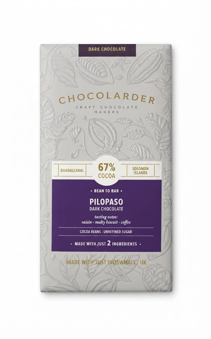 Pilopaso 67% 67% dark bar packaging by Chocolarder