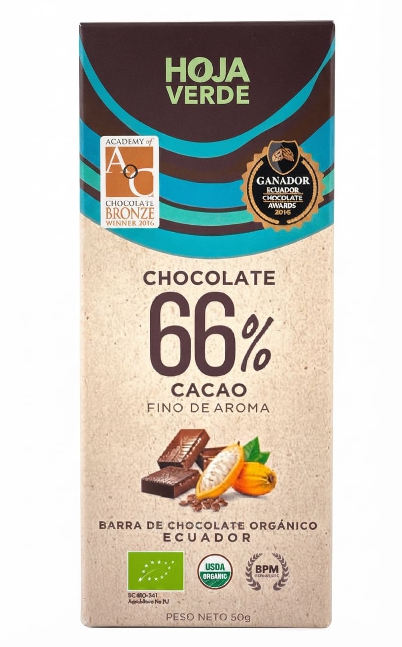 66% 66% dark bar packaging by Hoja Verde