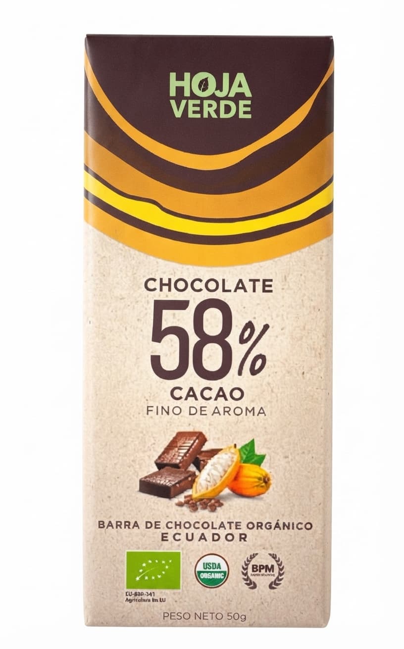 58% 58% dark bar packaging by Hoja Verde