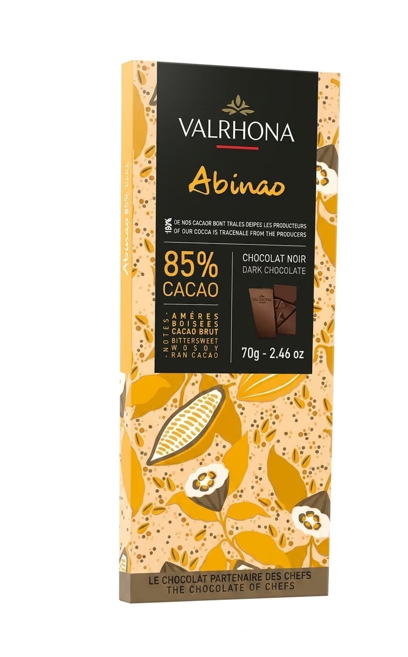 Abinao 85% 85% dark bar packaging by Valrhona