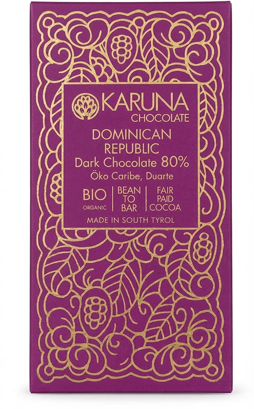 Dominican Republic 80% 80% dark bar packaging by Karuna