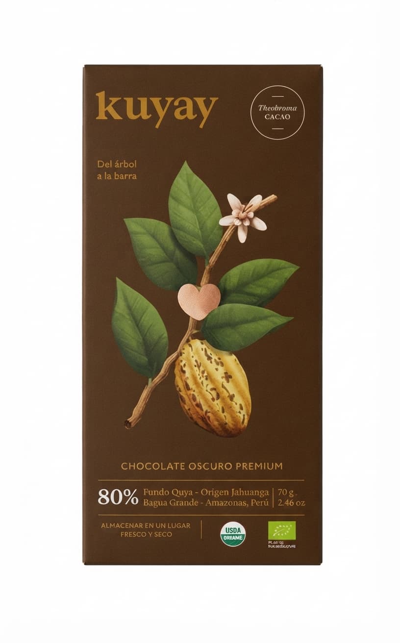 Dark Chocolate 80% 80% dark bar packaging by Kuyay
