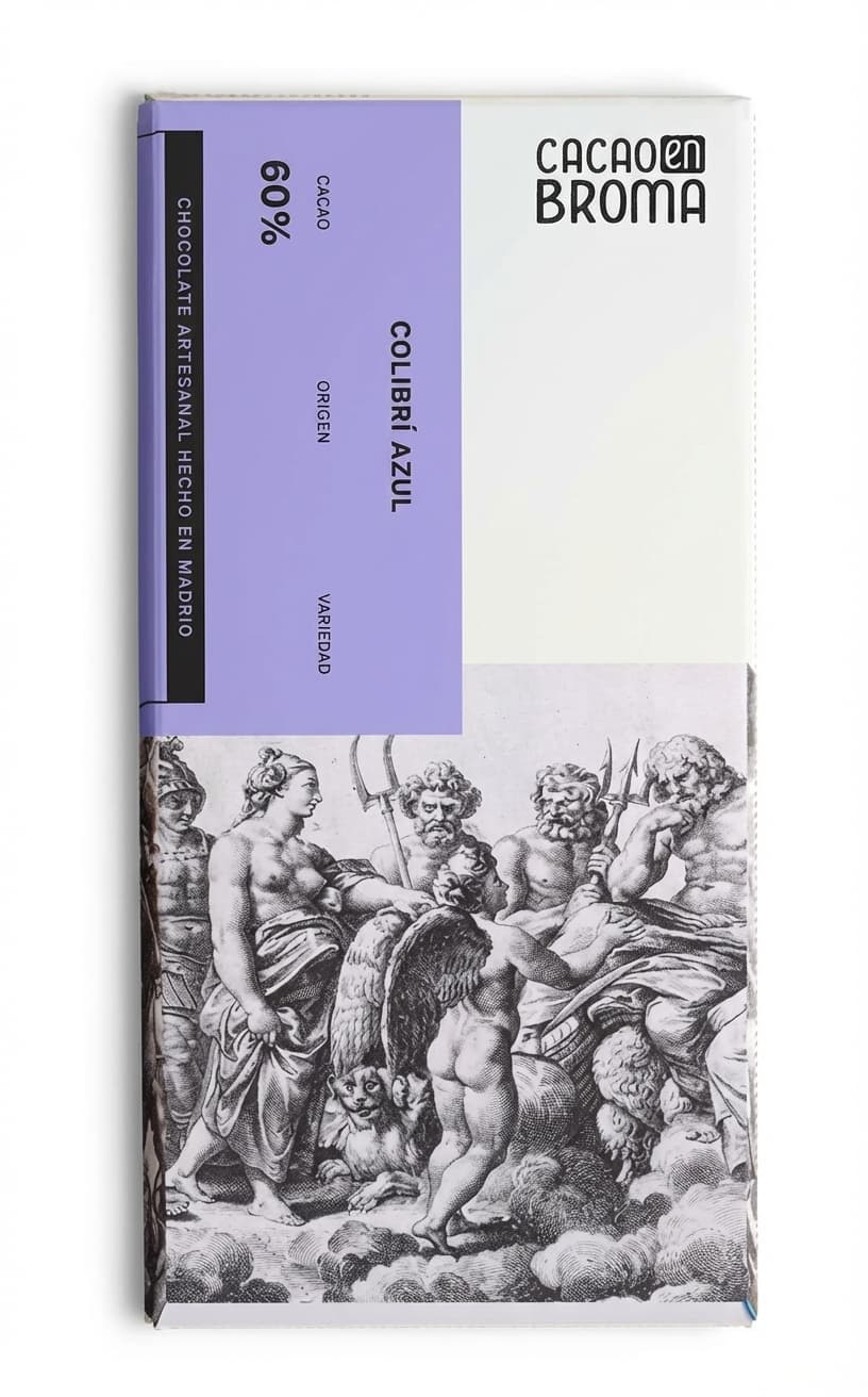 Colibrí Azul 60% 60% dark bar packaging by Cacao en Broma