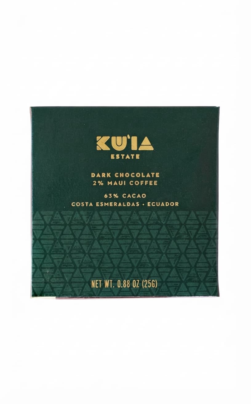 Maui Mokka Coffee 63% 63% dark bar packaging by Maui Ku'ia Estate Chocolate
