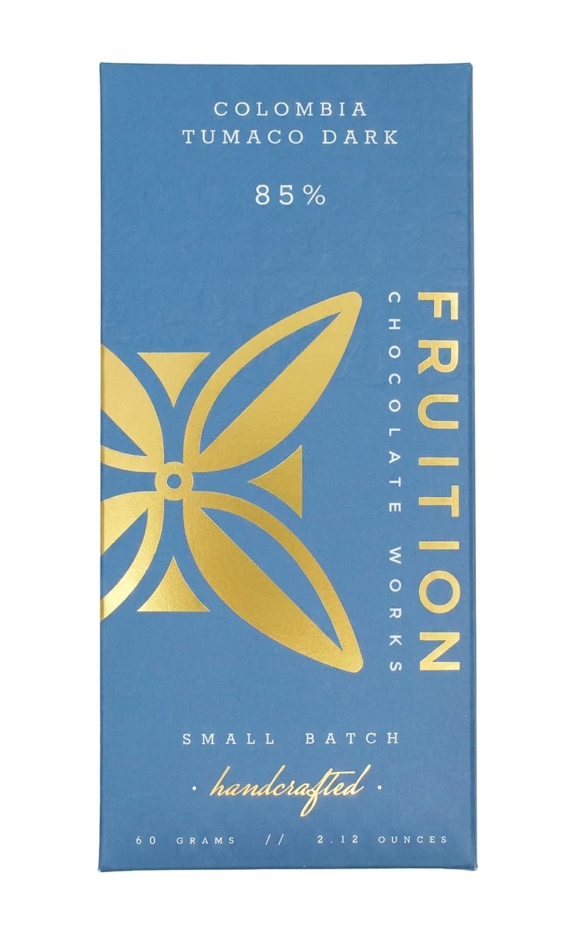 Colombia Tumaco 85% 85% dark bar packaging by Fruition Chocolate Works
