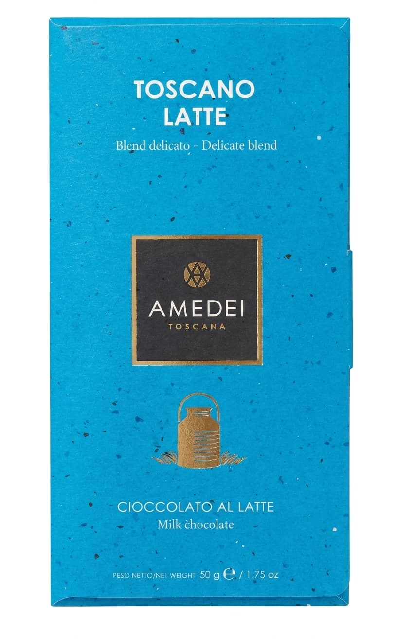 Toscano Latte 32% 32% milk bar packaging by Amedei