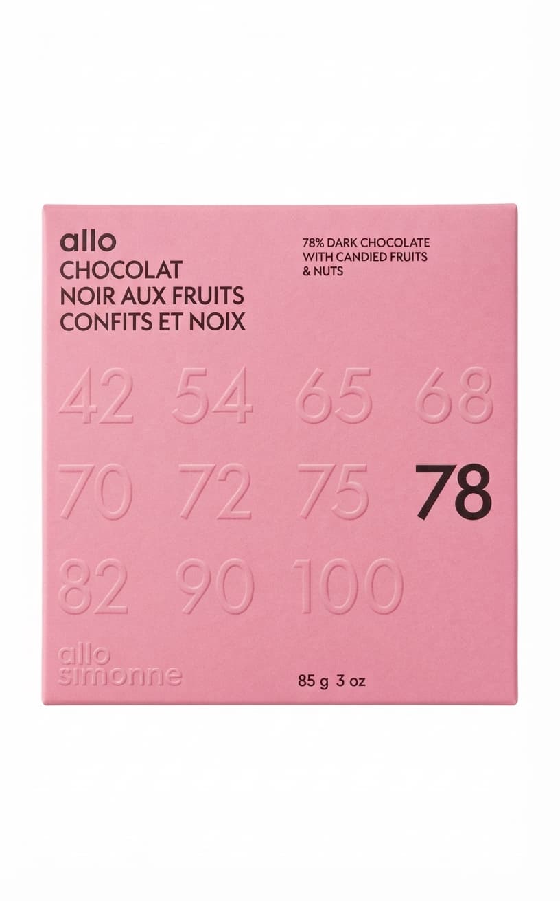 Mendiant 78% 78% dark bar packaging by Allo Simonne