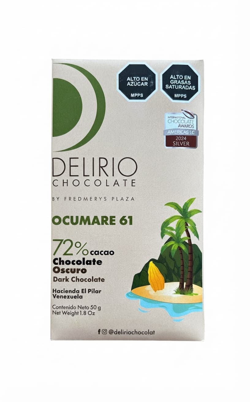 Ocumare 61 72% 72% dark bar packaging by Delirio Chocolate