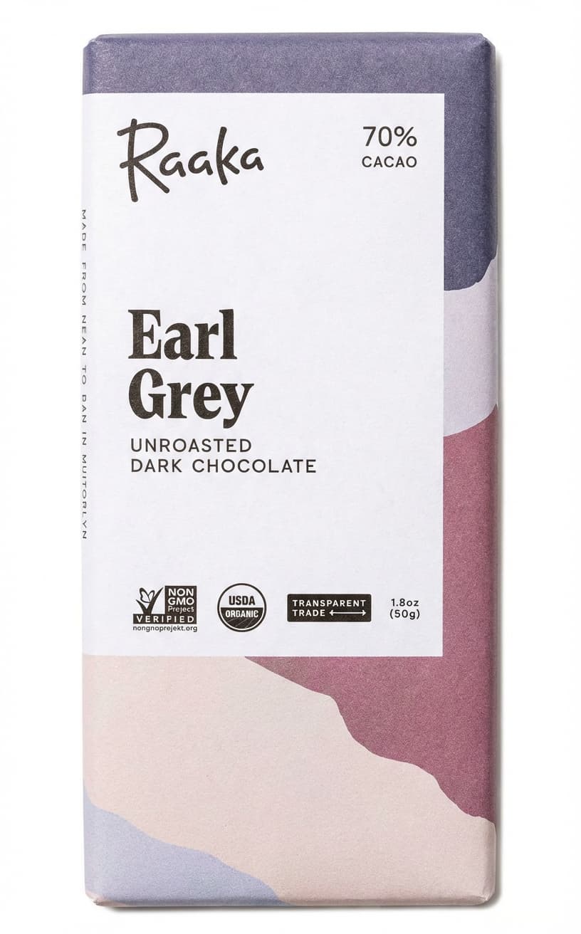 Earl Grey 70% dark bar packaging by Raaka