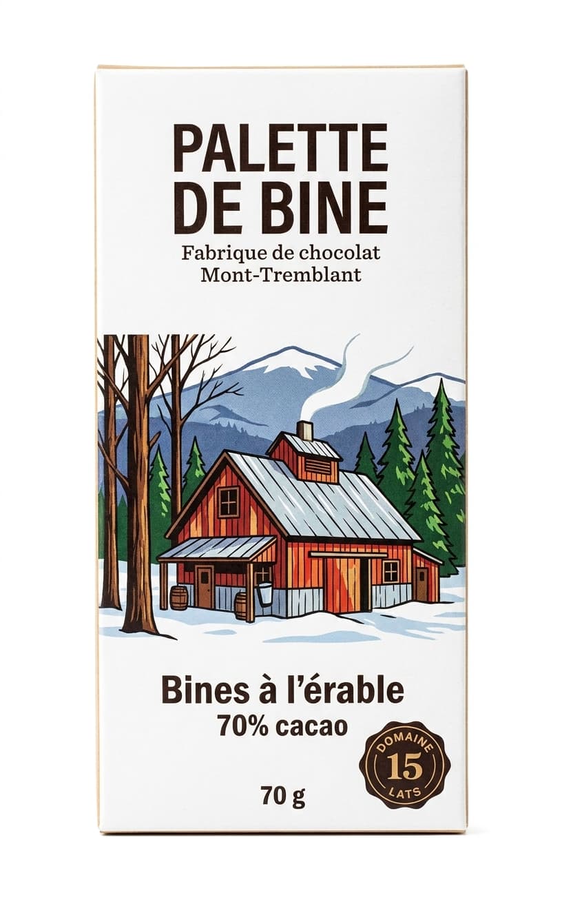 Bines à l'érable 70% 70% dark bar packaging by Palette de Bine