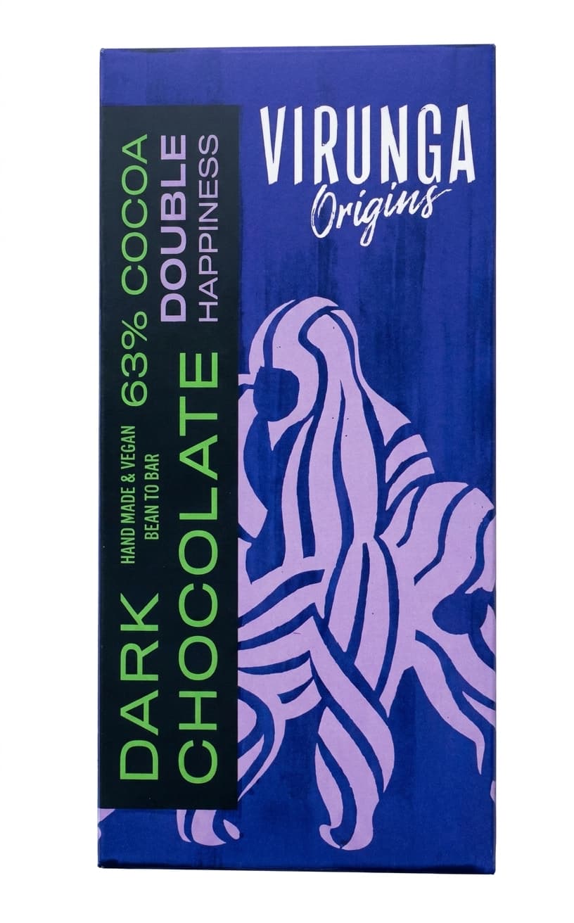 Dark 63% 63% dark bar packaging by Virunga Origins
