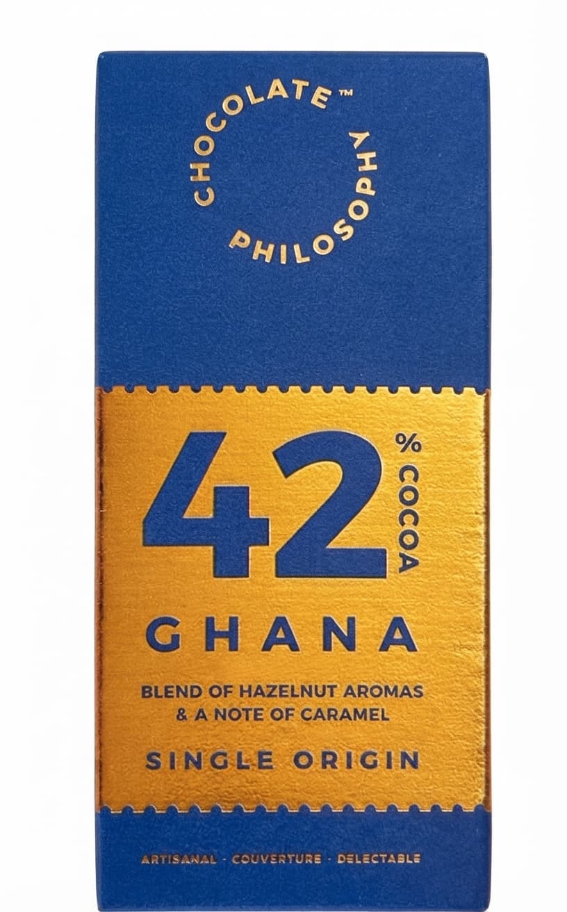 Ghana 42% 42% milk bar packaging by Chocolate Philosophy