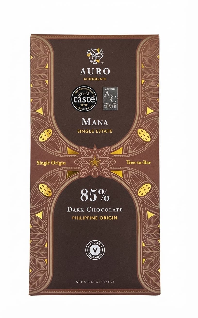 Mana 85% 85% dark bar packaging by AURO