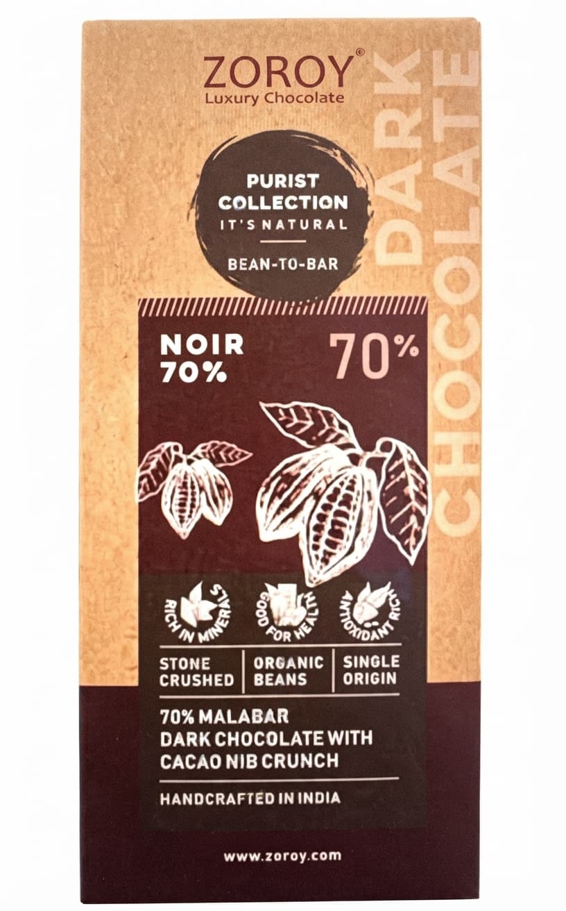 Malabar Cacao Nib Crunch 70% 70% dark bar packaging by Zoroy