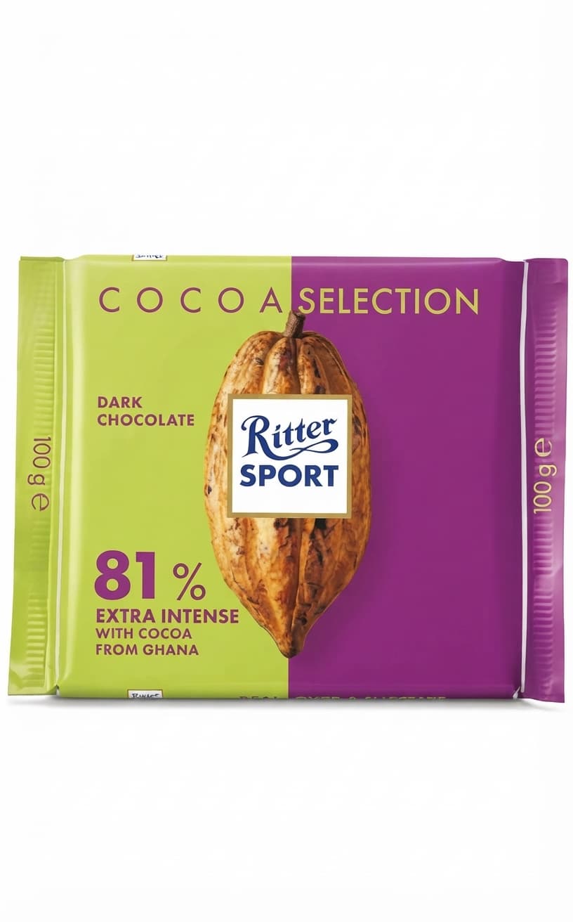 Cocoa Selection 81% 81% dark bar packaging by Ritter Sport